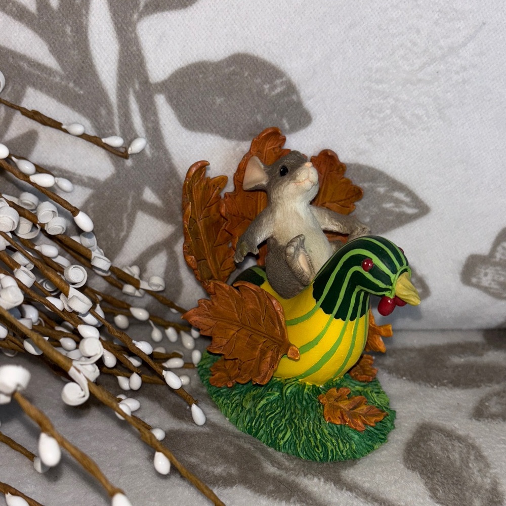 Whimsical Ceramic Mouse on Turkey Figurine